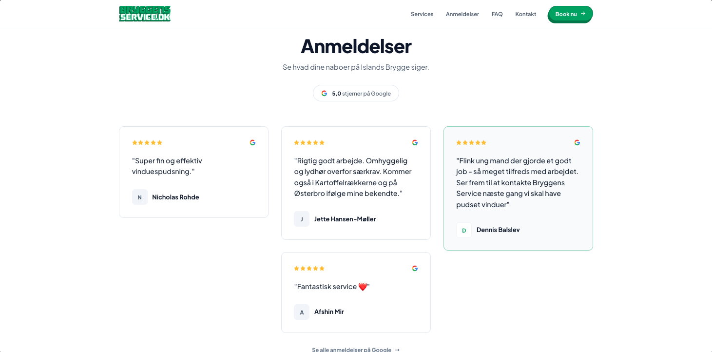 Bryggens Service hjemmeside - Kontakt